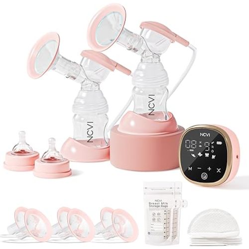 NCVI Electric Breast Pump 8782, Portable Hospital-Grade Double Pump with 4 Modes & 9 Levels, Anti-Backflow, Rechargeable Quiet Breastfeeding Pump for Efficient Comfortable Use at Home, Work or Travel