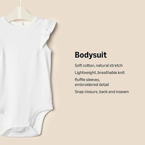 Amazon Essentials x Sofia Grainge Baby Girls' Embroidered Ruffle Bodysuit, Pack of 2