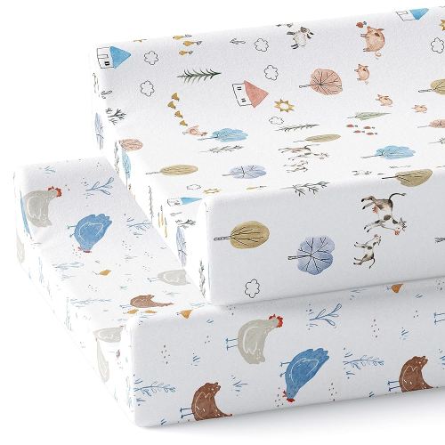Baby Changing Pad Cover 2-Pack for Boys, Girls (Farm Animals) - Premium Fitted Sheets Baby Diaper Changing Table Cover - Buttery Soft Cotton Blend