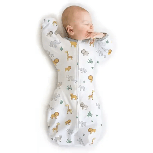 Amazing Baby Transitional Swaddle Sack, Arms Up Half-Length Sleeves & Mitten Cuffs, Swaddle for Newborn Transition to Baby Sleep Sack Wearable Blanket, Medium, 3-6 Month, 14-21 lb, On Safari