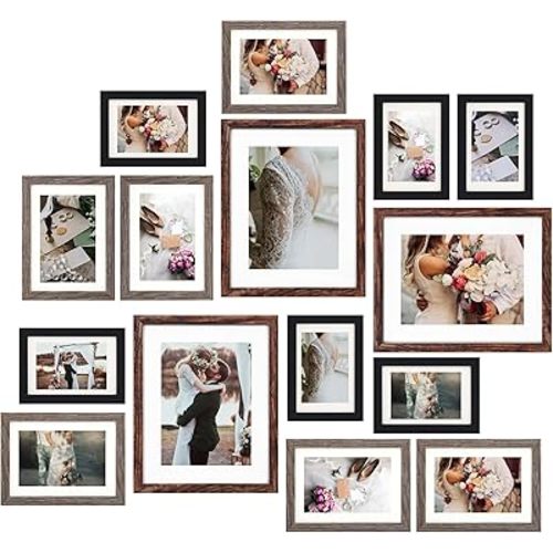 Fixwal Picture Frames Set, Gallery Wall Frame Set Picture Frames Collage 15 Pack for Wall or Tabletop with 8x10 5x7 4x6 Frames, Rustic Picture Frame in 3 Different Finishes