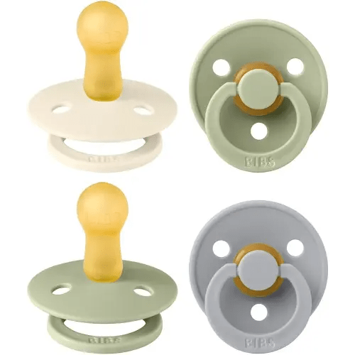 BIBS Colour Soother 4-Pack | BPA Free Dummy Pacifier | Round Nipple | Natural Rubber Latex | Made in Denmark | Size 6-18 Months | Sage Mix