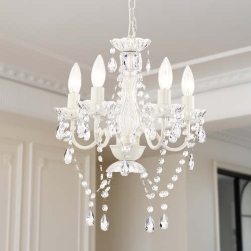 Small Crystal Chandelier Ceiling Lights White Fixture 4-Light For Dining Room Bedroom