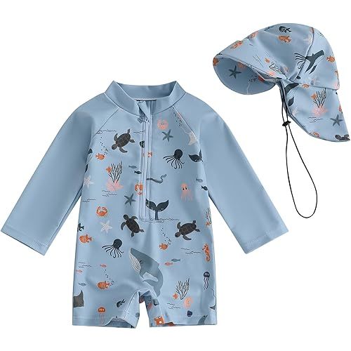 Hnyenmcko Baby/Toddler Boy Rash Guard Swimsuit Long Sleeve One Piece Zipper Swimwear Sunsuit Infant Bathing Suit Beachwear