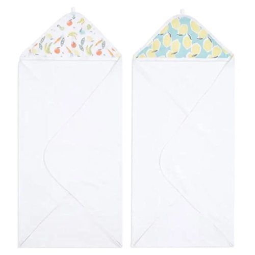 aden + anais Essentials Hooded Baby Bath Towel, Super Soft 100% Cotton, 2 Pack, Farm to Table