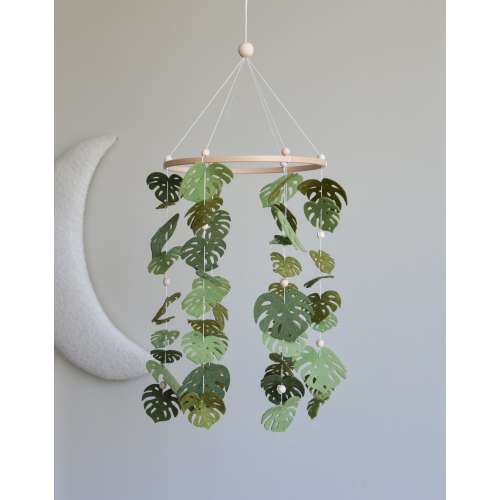 Monstera-Themed Baby crib Mobile, sage green nursery decor, baby shower gift for baby announcement