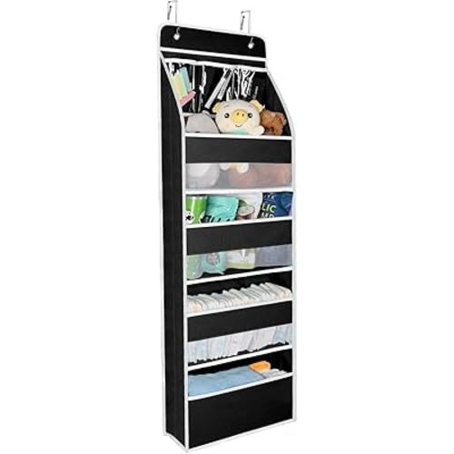 Univivi 5-Shelf Over Door Organizer Baby Door Wall Mount Storage with 3 Small PVC Pockets and 4 Large Pockets Ideal for Baby Stuff, Toiletries and Sundries
