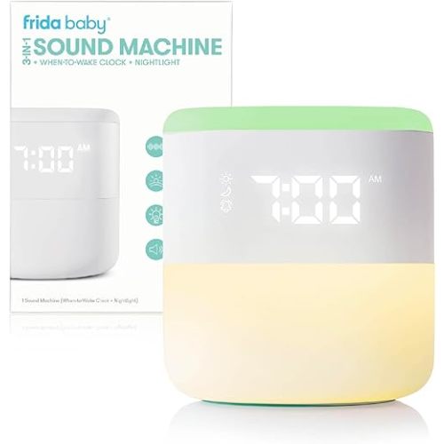 Frida Baby 3-in-1 Alarm Clock + Sound Machine + Nightlight | Wake Up Light Sunrise Alarm Clock, White Noise Soother, Sleep Trainer, Nursery + Toddler + Kids Bedroom (Bluetooth)
