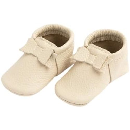 Freshly Picked First Pair Bow Moccasins for Infant Girls - Leather Baby Moccasins - Soft Sole, Barefoot Shoes