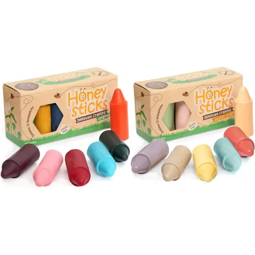 Honeysticks 100% Pure Beeswax Crayons - 12 Pack of Classic Colors PLUS a 12 Pack of NEW Pastel Colors - Non Toxic Crayons, Safe for Babies and Toddlers, For 1 Year Plus