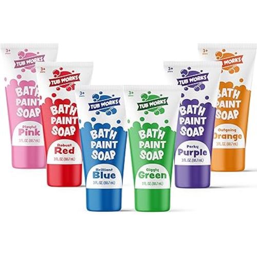 Tub Works® Bath Paint Soap Bath Toy, Classic 6 Pack | Non-Toxic | Washable Bathtub Paint for Finger Painting on Tub Walls | Ideal Toddler Bath Toys for Creative Play | Easy to Clean, Fun Bath Art
