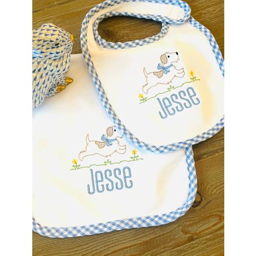 Embroidered Monogrammed Gingham Burp Cloth, Bib | Gift Set  | Monogrammed Burp Cloths | Baby Gift | Baby Shower | Baby Boy | Baby Girl |