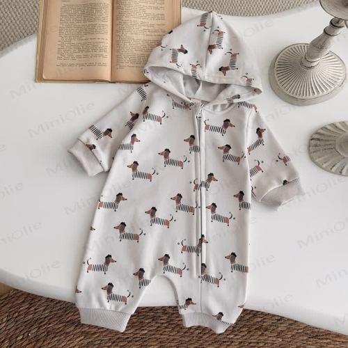 Baby Dachshund Printed Hooded Romper