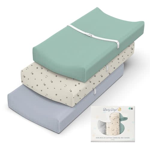 Ducky Days 3 Pack Muslin Changing Pad Cover for Babies, 100% Cotton Fitted Changing Table Cover Set, Boho Baby Changing Pad Covers, Soft and Breathable Changing Table Cover Set of 3