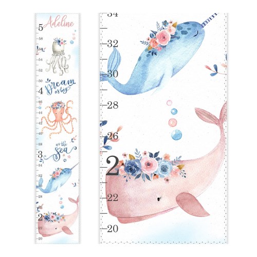 Canvas Growth Chart, Whale Growth Chart, Under the Sea Growth Chart, Personalized Girl Growth Chart, Ocean Nursery, Nautical Nursery Decor