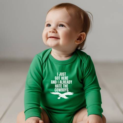 Infant Philadelphia Football Apparel, Shirt Bodysuit, Gift for Newborn Baby Game Day Apparel, Boys & Girls Sports Gear, I Just Got Here