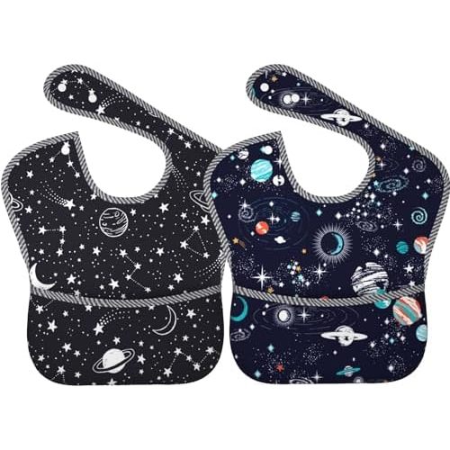 Bibs Cute Baby Stuff 2Packs for 6-24 Months Waterproof Washable Fabric