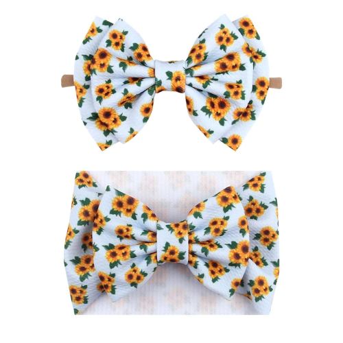 Baby Girl Sunflower Headband Bowknot Wide Hair Band Sunflower Hair Bow Headwear 2 Pack TSFD44 (Sunflower A Set)