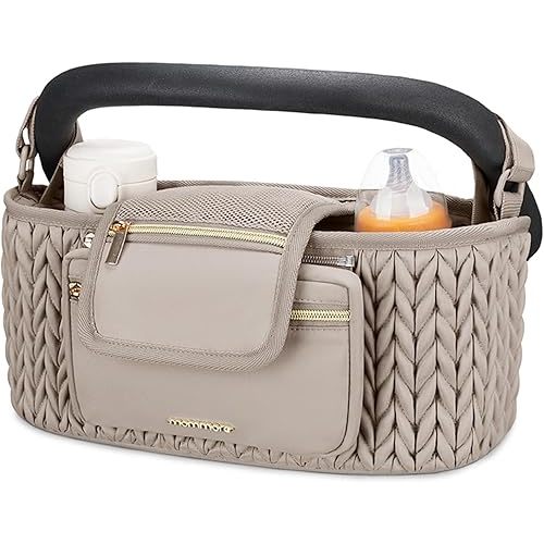 mommore Stroller Organizer with Insulated Cup Holders, Universal Stroller Caddy with Detachable Phone Bag, Stroller Accessories Fits for Uppababy, Doona, Jogger, Britax, Mompush, Bob