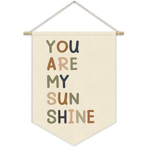 Nursery Decor,You Are My Sunshine Positive Affirmation Kids Wall Art Canvas Banner Wall Hanging Pennant Flag Canvas Banner for Playroom Classroom Baby Kids Bedroom 15x11in