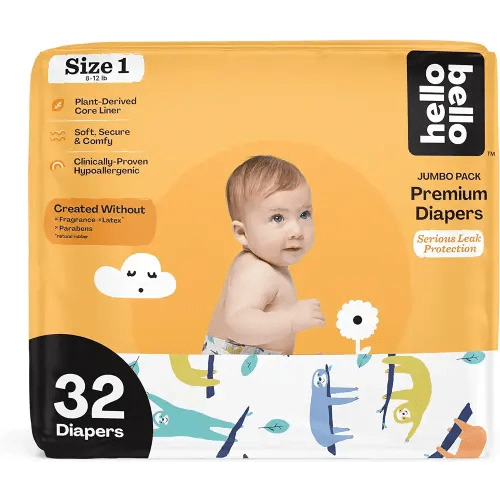Hello Bello Premium Baby Diapers Size 1 I 32 Count of Disposable, Extra-Absorbent, Hypoallergenic Baby Diapers with Snug and Comfort Fit I Sleepy Sloth