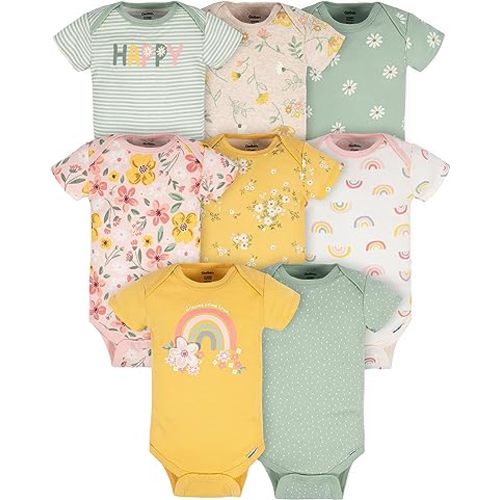 Gerber baby-girls 8-pack Short Sleeve Onesies Bodysuits - Golden Floral