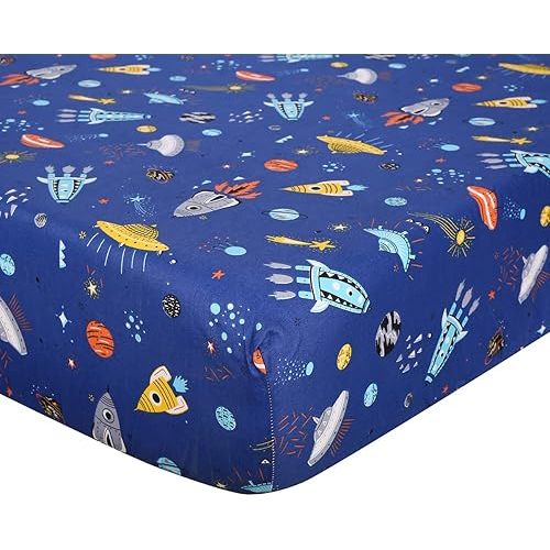 Astronaut Space Galaxy Baby Crib Sheet - Fitted Toddler Sheet Polyester Baby Sheet for Standard Crib and Toddler mattresses Nursery Bedding Sheet Crib Mattress Sheets for Boys 1 Pack - by UOMNY