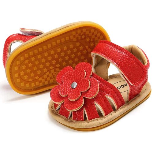 Meckior Baby Toddler Infant Girls PU Leather Soft Open Toe Summer Sandals Flower Princess Flat Shoes