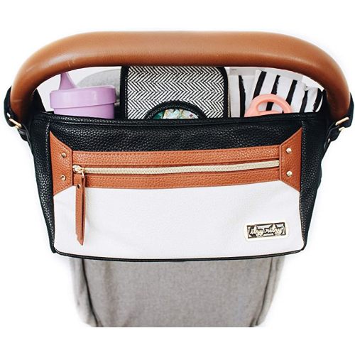 Itzy Ritzy Adjustable Stroller Caddy / Organizer - Stroller Organizer Bag Featuring Front Zippered Pocket, 2 Built-In Interior Pockets & Adjustable Straps to Fit Nearly Any Stroller (Coffee and Cream)