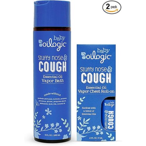 Oilogic Stuffy Nose & Cough Vapor Bath & Roll-On Essential Oil for Babies & Toddlers - Gentle Baby Bath Essentials Soothe & Comfort - Pediatrician-Tested & Safe for Babies