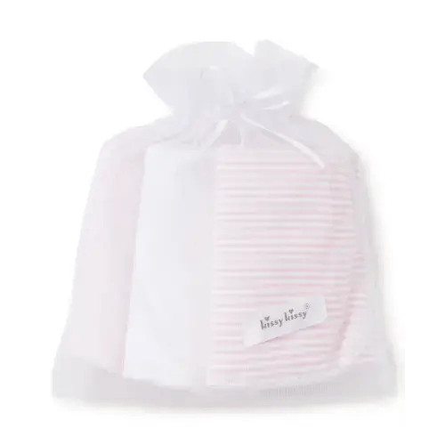 Pink Stripe 3 Pack Burp Set w/ Tulle Bag