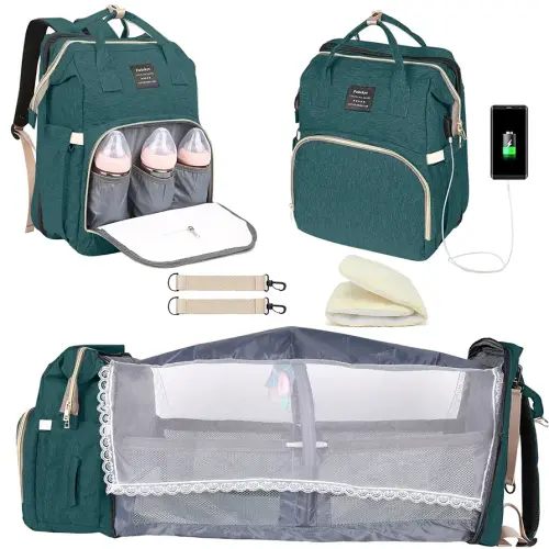 Baby Diaper Bag Backpack with Changing Station, Baby Registry Search Shower Gifts, Baby Bags for Boy Girl, New Mom Gifts for Women, Large Capacity, USB Port,Green