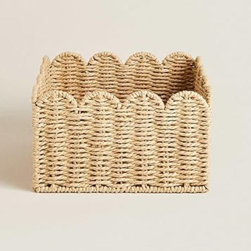 Scalloped Basket, Wicker Baskets for Storage, Hand Woven shelf Baskets, Seagrass Baskets for Bathroom, Bedroom Organizing (Seagrass, S-9.5 * 9.5 * 5.5IN)
