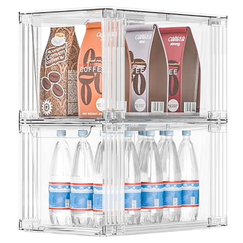 Covetree Stackable Kitchen Storage Drawers,Clear with Handles Acrylic Bathroom Makeup Organizer Bins,Easily Assemble,For Vanity, Undersink, Kitchen Cabinet,Pantry Organization and Storage (2Pack)