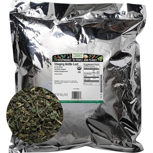 Frontier Co-op Organic Stinging Nettle Leaf, 1lb Bulk Bag, Cut & Sifted - Ideal for Making Nettle Tea, Kosher Certified
