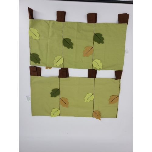 Lambs & Ivy Nursery Window Valance Curtains Green Brown With Felt Leaves Tabs