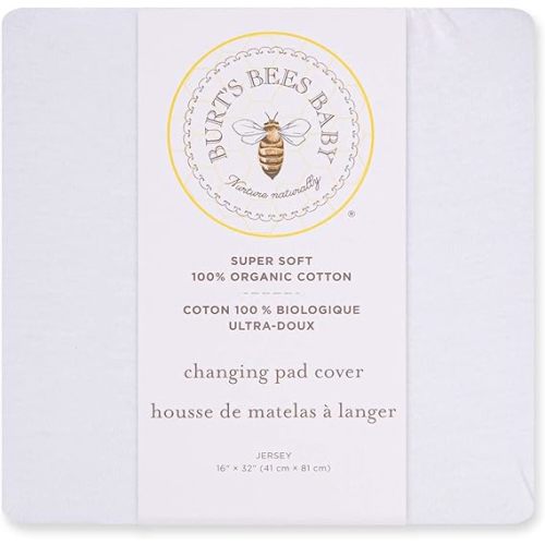 Burt's Bees Baby Unisex Baby Gift Set - Crib Sheet, Changing Pad Cover & Burp Cloths, 100% Organic Cotton Essentials Bundle