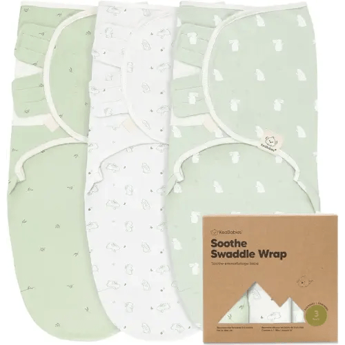 KeaBabies 3-Pack Organic Baby Swaddle Sleep Sacks - Newborn Swaddle Sack, Ergonomic Baby Swaddles 0-3 Months, Swaddles for Newborns,Baby Sleep Sack,Baby Swaddle Blanket Wrap,Baby Essentials (Bunnies)