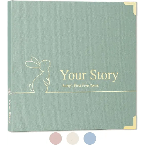 Baby Book Keepsake Boy or Girl Timeless Baby Memory Book First 5 Years for Baby Shower Gender Neutral Baby Scrapbook New Mom Gift Baby Journal from Birth to Age 5 Milestone Book Sage Green