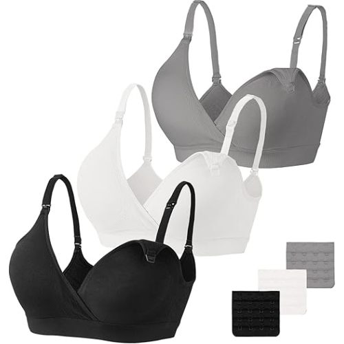 Vinfact 3 Pack Nursing Bras for Breastfeeding Seamless V Neck Maternity Bra Women Pregnancy Breastfeeding Bra