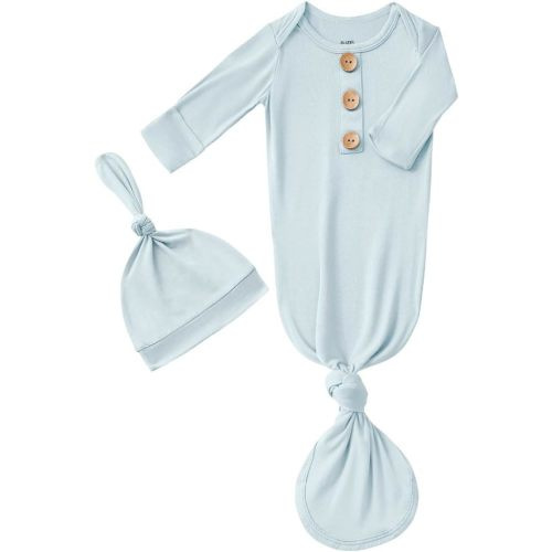 Newborn Baby Knotted Gown Hat Set - 0-3 Months - Light Blue