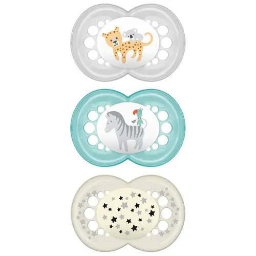 MAM Original Day & Night Baby Pacifier, Nipple Shape Helps Promote Healthy Oral Development, Glows in The Dark, 3 Pack, 6-16 Months, Boy,3 Count (Pack of 1)