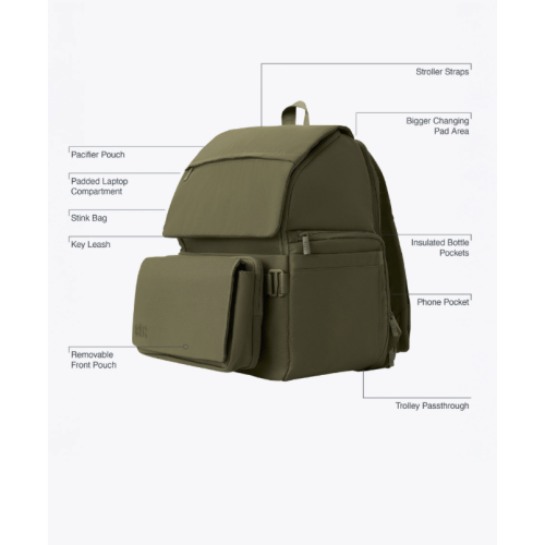 BÉIS 'The Ultimate Diaper Backpack' in Olive - Green Backpack Diaper Bag