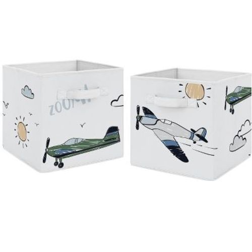 Sweet Jojo Designs Fabric Storage Bins Set Airplane Green And Blue