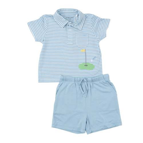 Polo Shirt & Short Set - Dream Blue Stripe