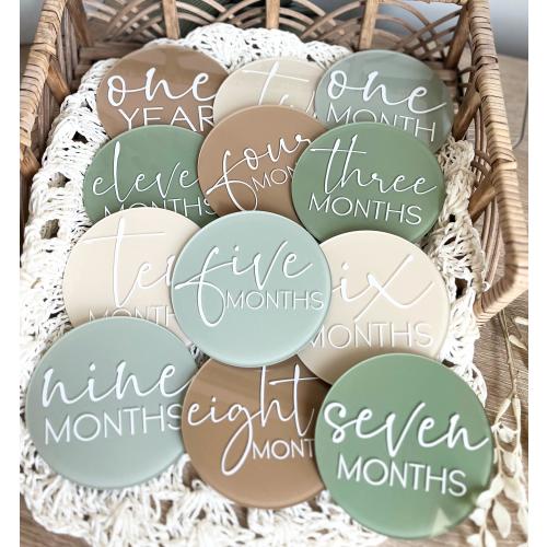 Earthy Tones Acrylic Baby 4" Milestone Marker for Baby First Year, Monthly Baby Photo Prop, Custom Baby Name Plaque Hello World New Mom Gift