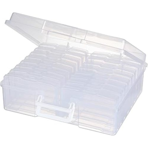 novelinks Transparent 4" x 6" Photo Organizers and Photo Storage Box with Handle, 16 Inner Photo Cases, Portable Picture Organizers & Photo Storage Containers (Clear)