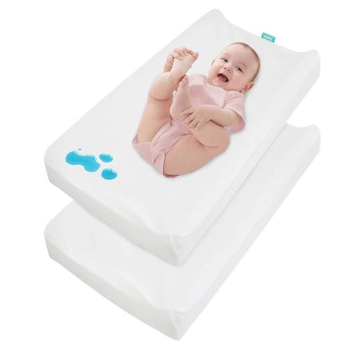 Changing Pad Cover Waterproof, 2 Pack Diaper Change Table Sheets for Baby Boys Girls, Fitted Cradle Sheets for 32"x16" Contoured Pad, Breathable & Ultra Soft, White