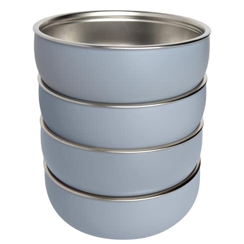 Monkey Proof™ Non-Toxic Stainless Steel Child Bowl 5” with Non-Slip Silicone Shell, (Set of 4 bowls) Unbreakable, Mess Free Feeding for Babies, Toddlers, Kids, BPA free (Misty Blue)