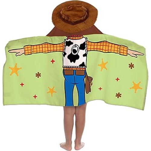 Jay Franco Kids Hooded Towel – 22" x 51" Super Soft Bath Wrap with 3D Hood, Beach, Pool & Travel, Official Licensed Product, Green - Toy Story Woody